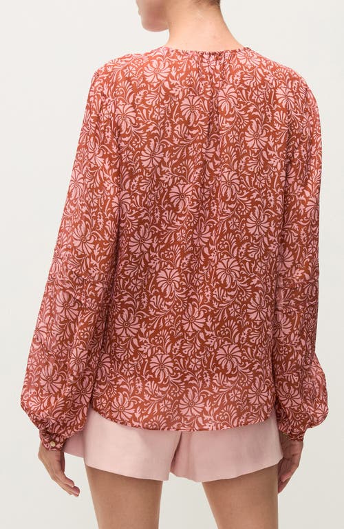 Shop Veronica Beard Ashlynn Floral Pintuck Silk Top In Dark Persimmon Multi