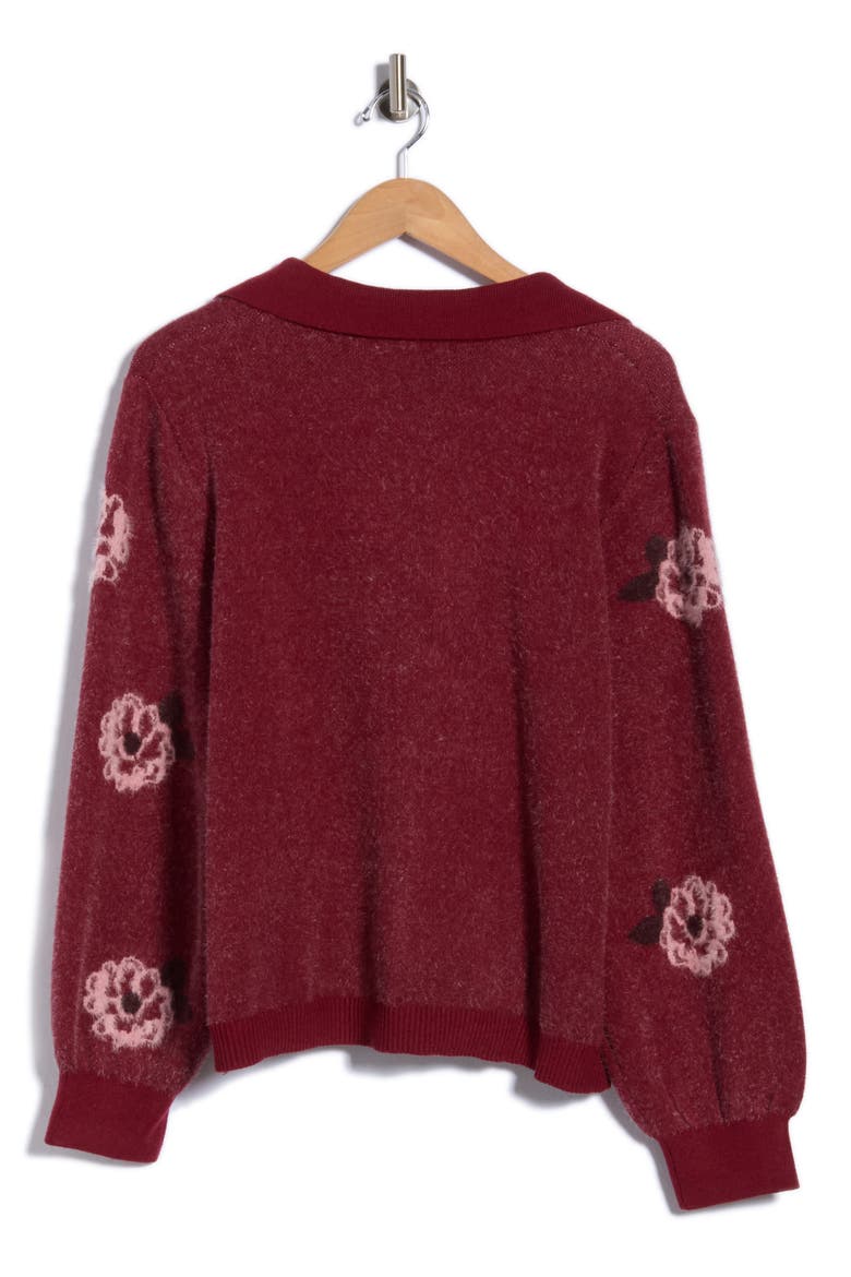 Floral Tie Front Cardigan, Alternate, color, MERLOT FLORAL COMBO