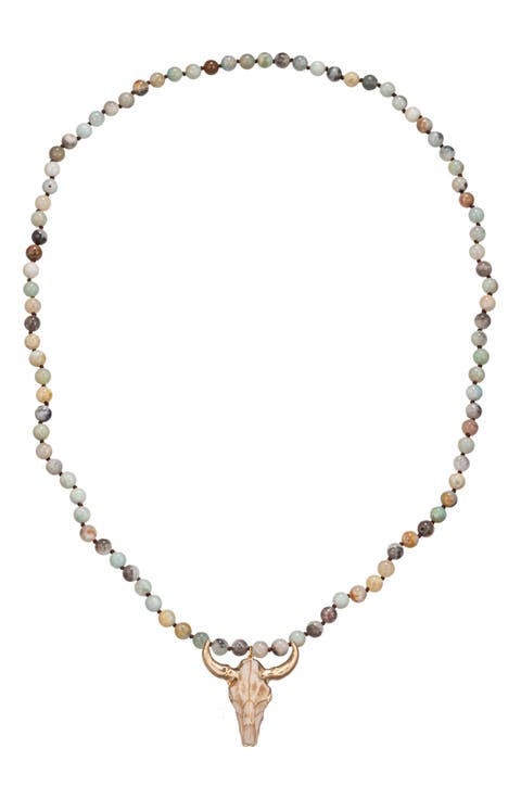 Men's Owven Amazonite Bull Pendant Necklace