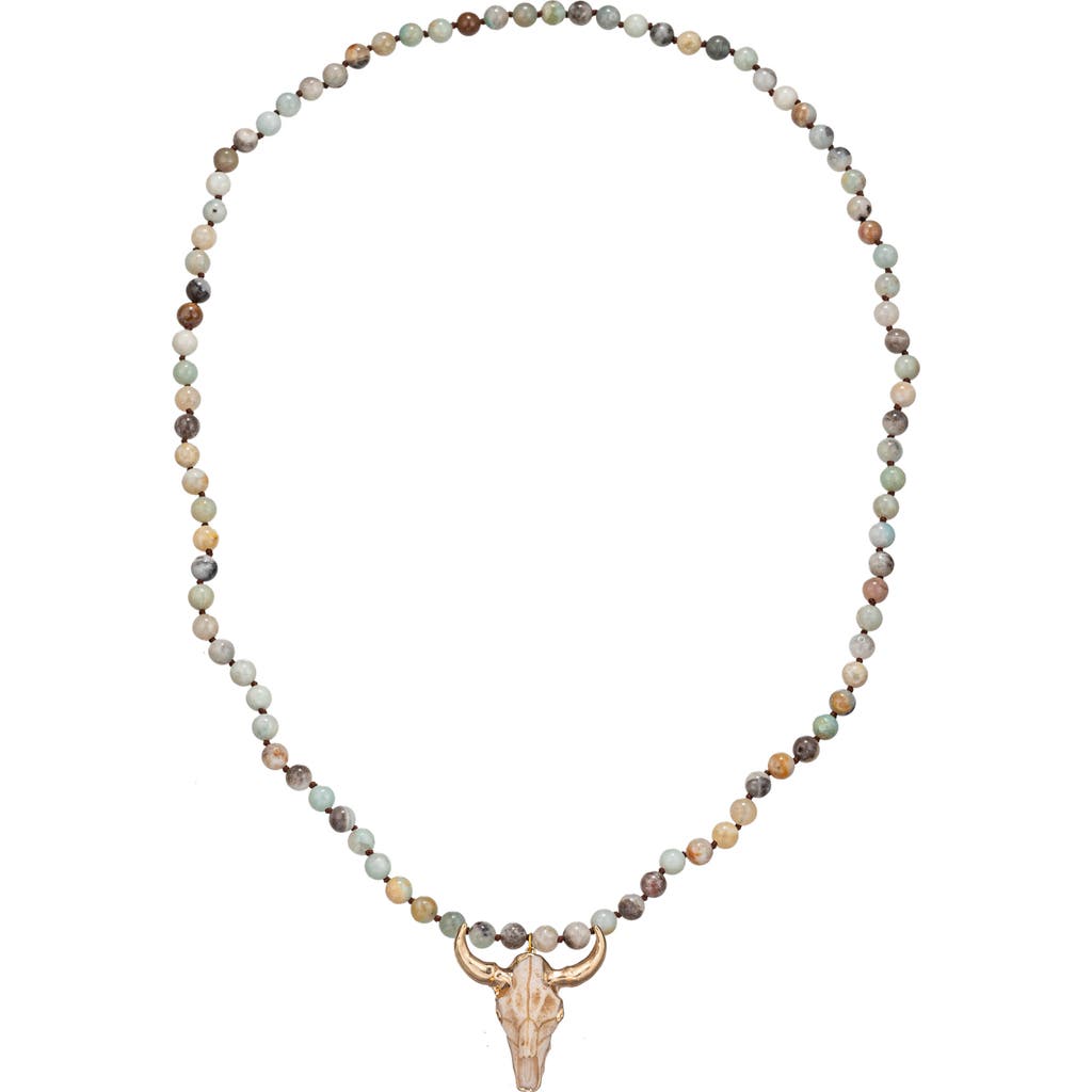 Eye Candy Los Angeles Owven Amazonite Bull Pendant Necklace In Gold