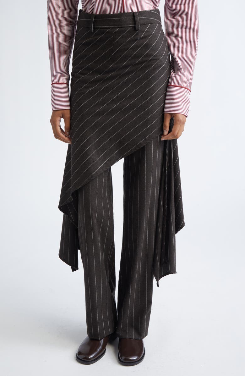 MONSE Deconstructed Pinstripe Stretch Wool Skirt Pants, Alternate, color, Brown