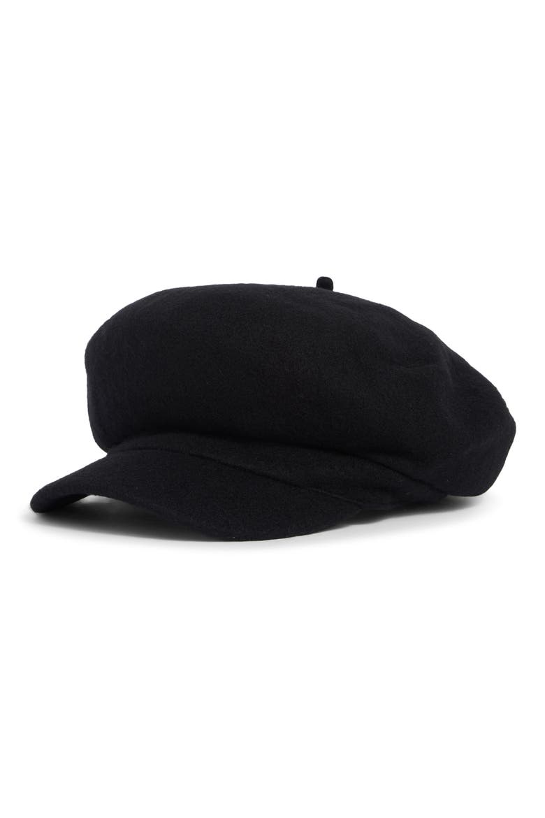 Wool Blend Newsboy Cap, Main, color, BLACK