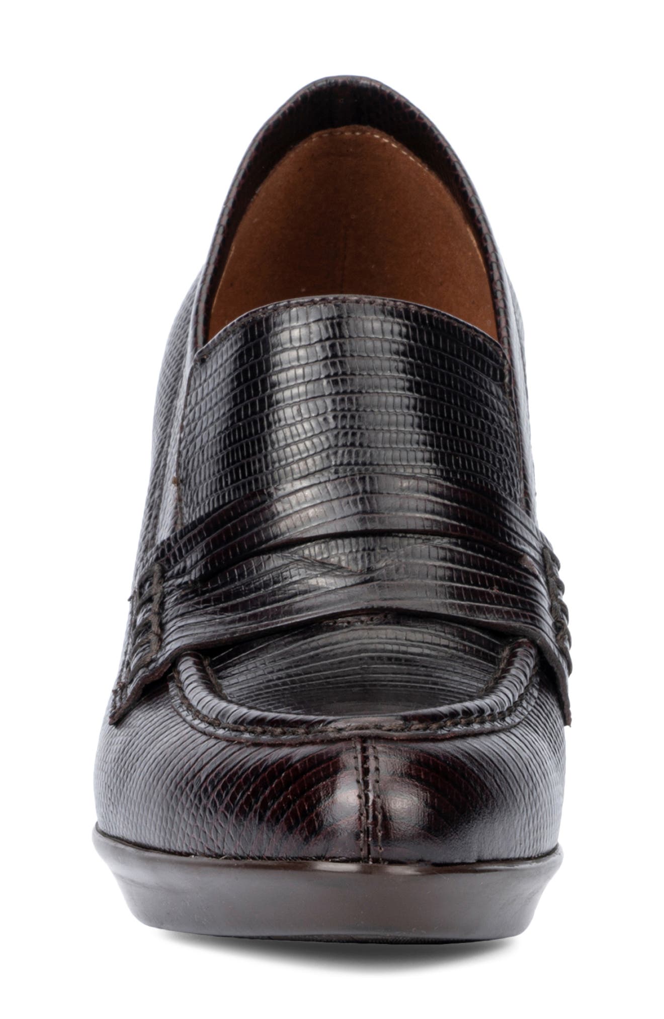 Aquatalia Rella Weatherproof Mini Lizard Embossed Penny Loafer Pump, Alternate, color, Deep Wine