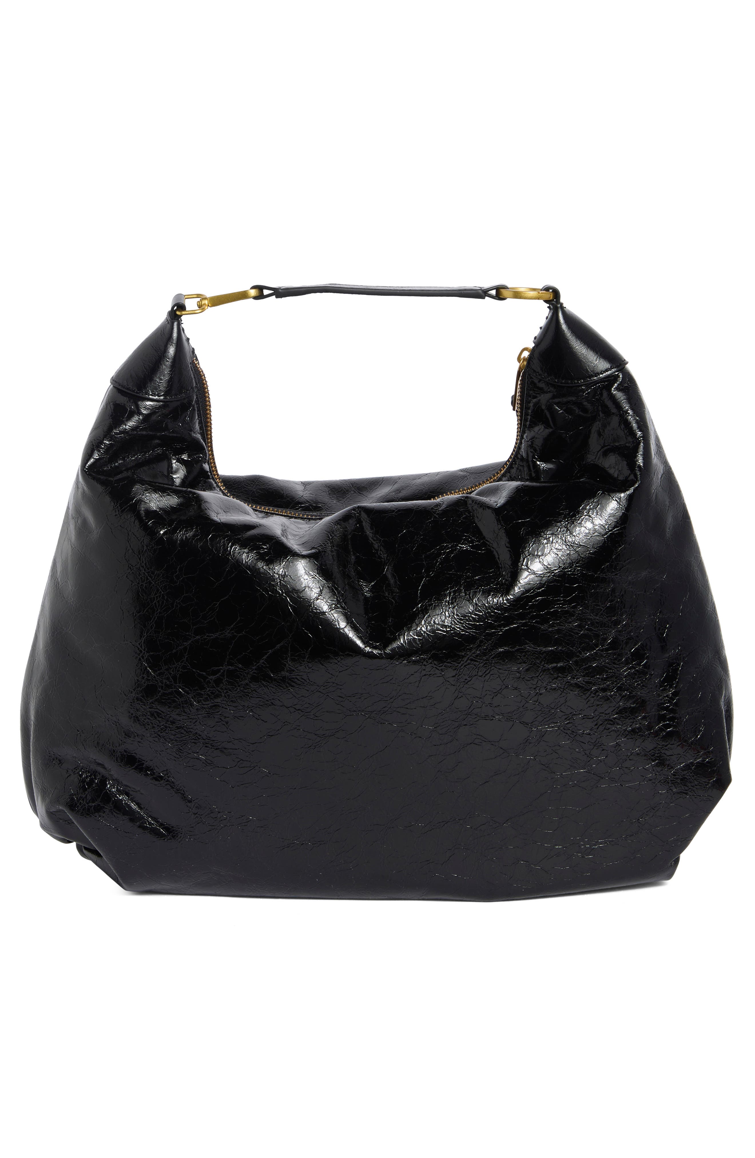 Puffy Leather Hobo Bag, Alternate, color, BLACK