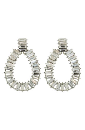 Panacea Baguette Crystal Teardrop Earrings In Silver