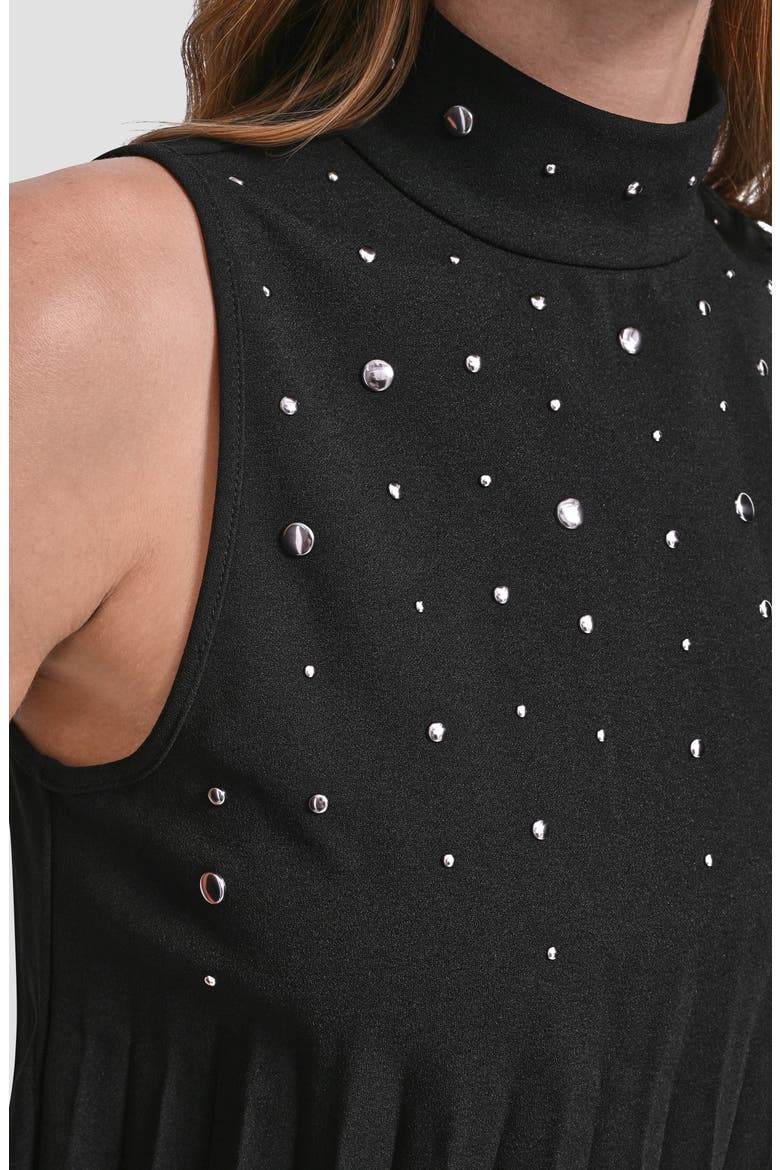 Metallic Studded Pleated Scuba Crepe Top, Alternate, color, BLACK