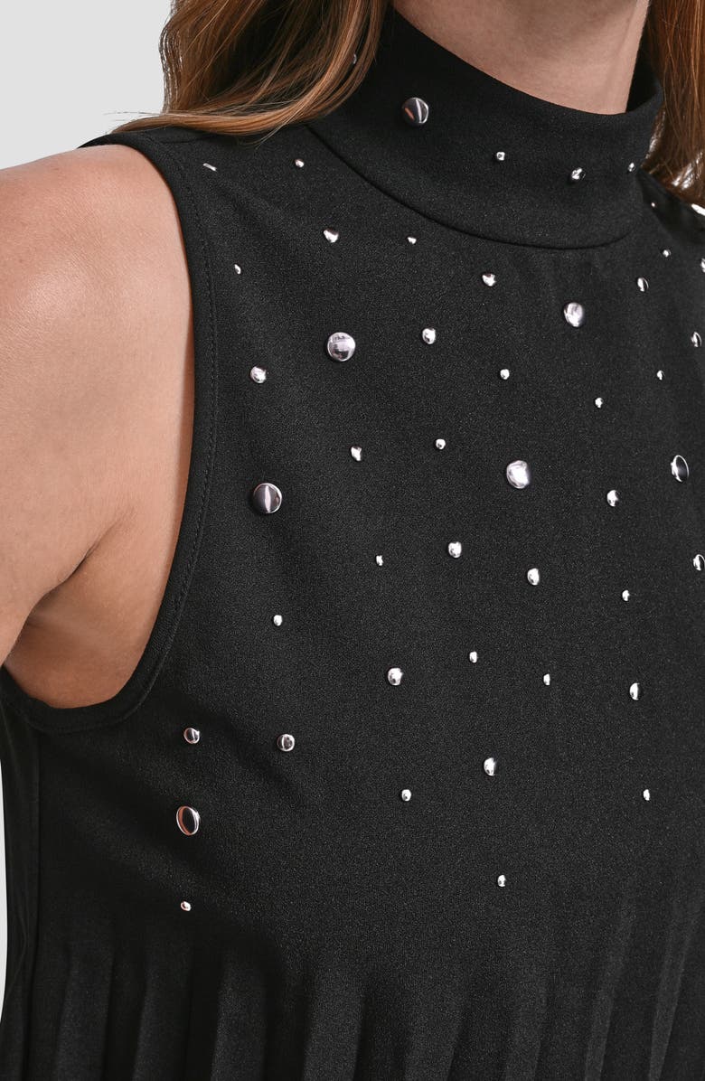 DKNY Metallic Studded Pleated Scuba Crepe Top, Alternate, color, Black