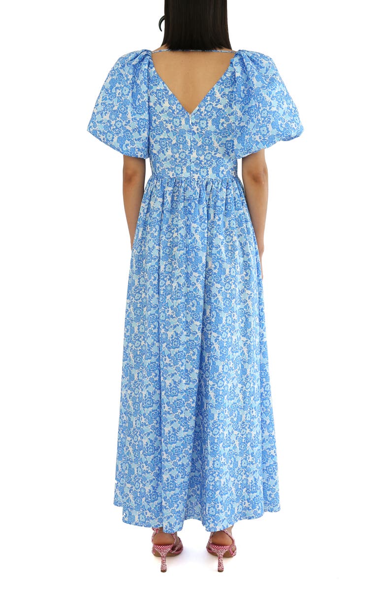 De Loreta Rococo Puff Sleeve Cotton A-Line Maxi Dress, Alternate, color, Lavanda Print