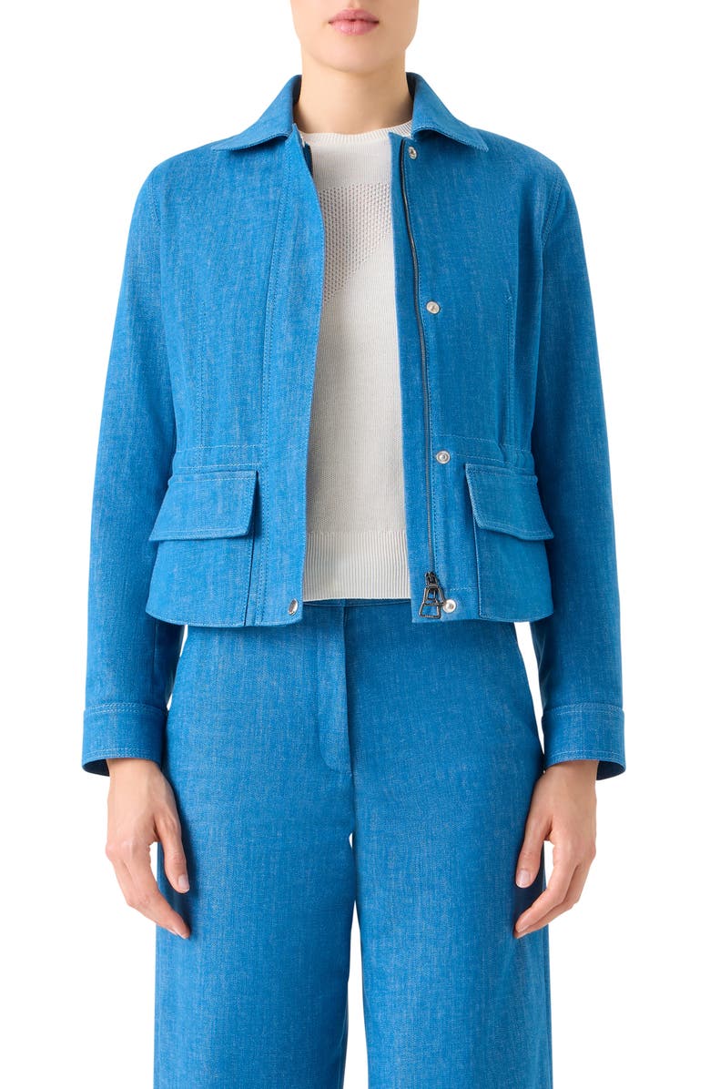 Akris Hugh Stretch Denim Cargo Jacket, Main, color, Twilight