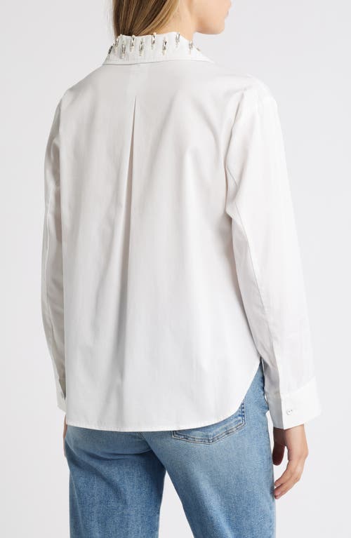 Wit & Wisdom Beaded Collar Cotton Blend Button-up Shirt In White