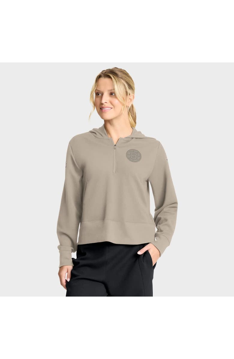 FANATICS Women's Fanatics Tan Boston Bruins Authentic Pro Road Tri-Blend Quarter-Zip Hoodie, Main, color, Tan