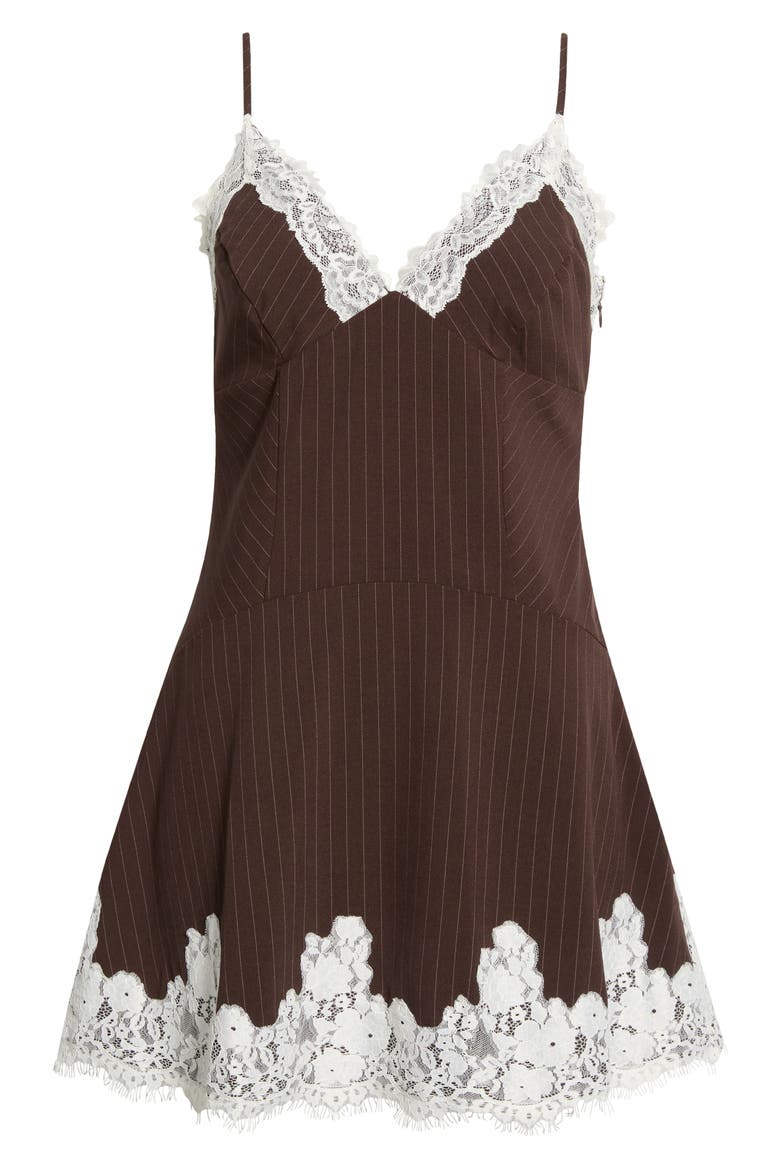 Lace Trim Pinstripe Slipdress, Main, color, CHOCOLATE PINSTRIPE