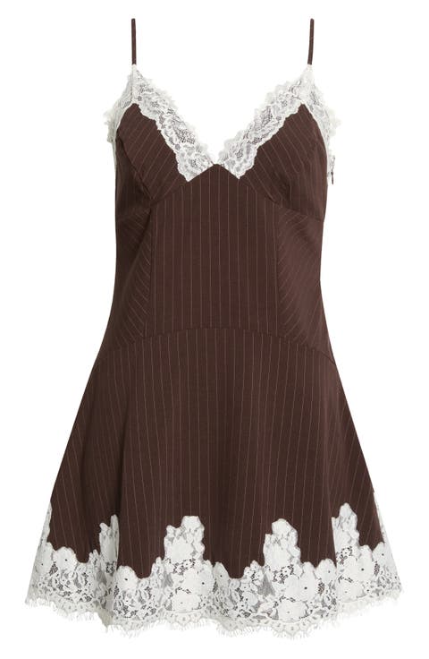 Lace Trim Pinstripe Slipdress