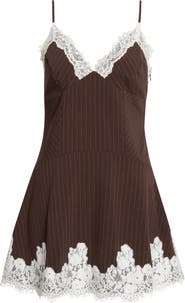 KITTENISH Lace Trim Pinstripe Slipdress