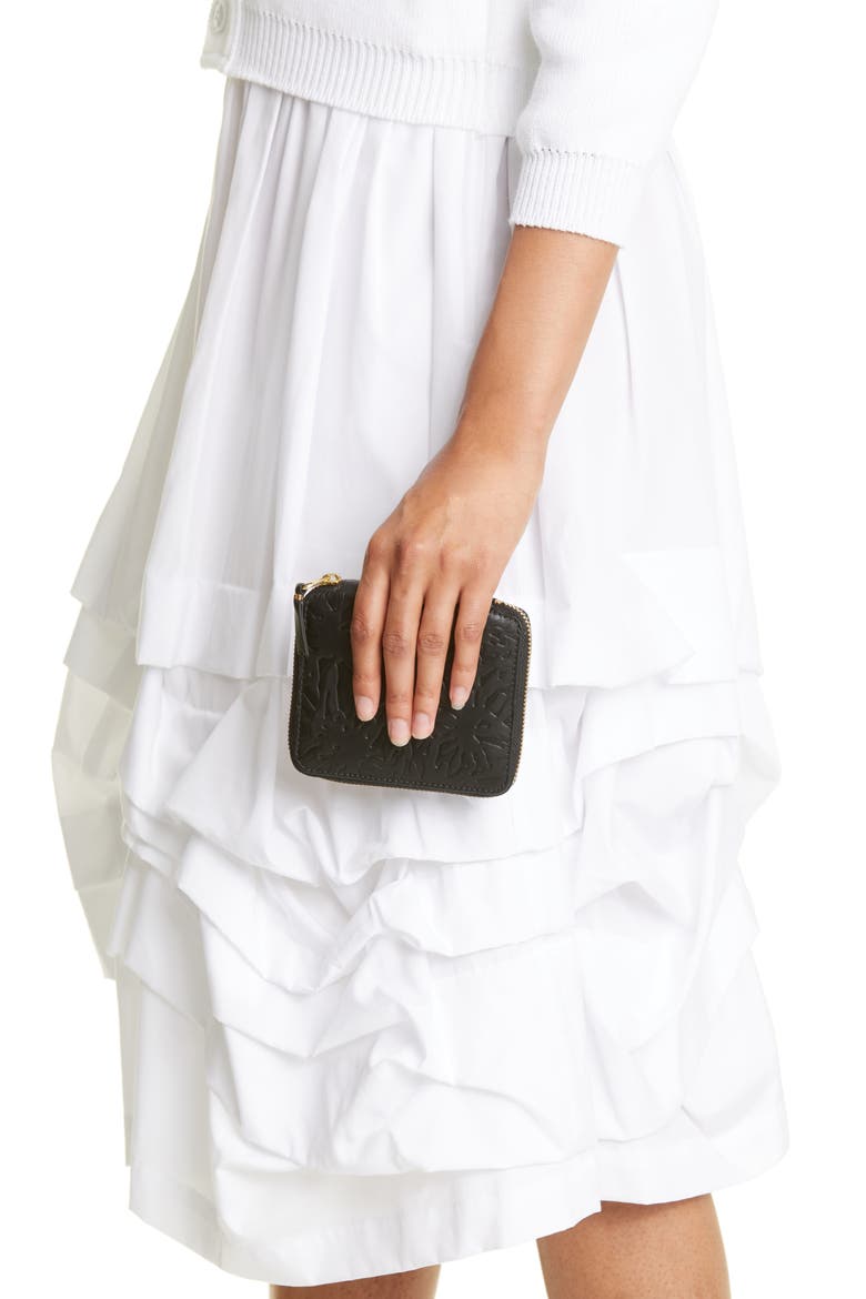 Forest Embossed Leather Zip Wallet, Alternate, color, BLACK