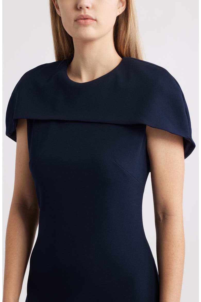 Cape Short Sleeve Scuba Crepe Gown, Alternate, color, NAVY