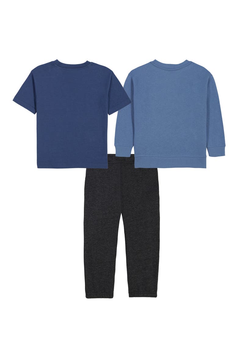 Kids' 3-Piece Fleece Sweatshirt, T-Shirt & Joggers Set, Alternate, color, BLUE MULTI