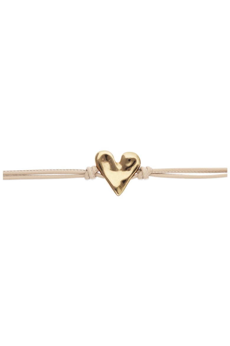 Camel Leather Bracelet with 18K Gold-Plated Heart Detail, Alternate, color, Gold