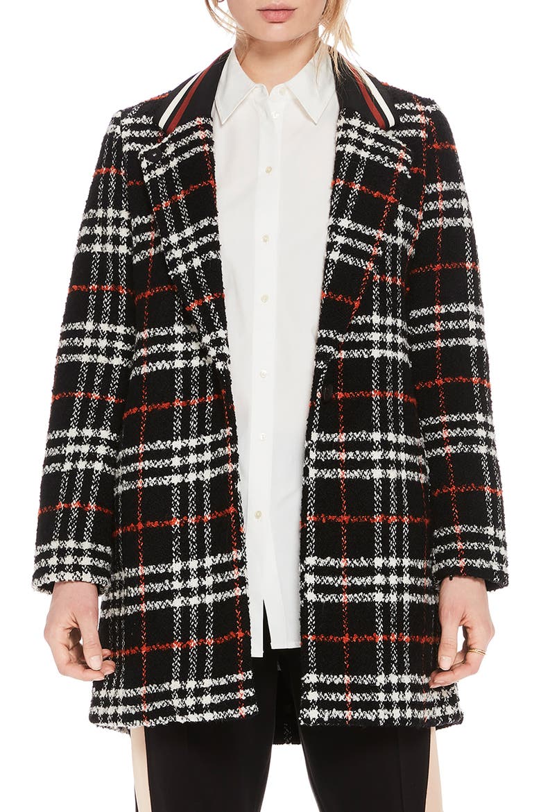 Bonded Wool Blend Jacket, Main, color, BLACK AND RED PLAID