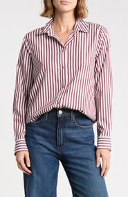 beachlunchlounge Bentley Stripe Long Sleeve Cotton Button-Up Shirt