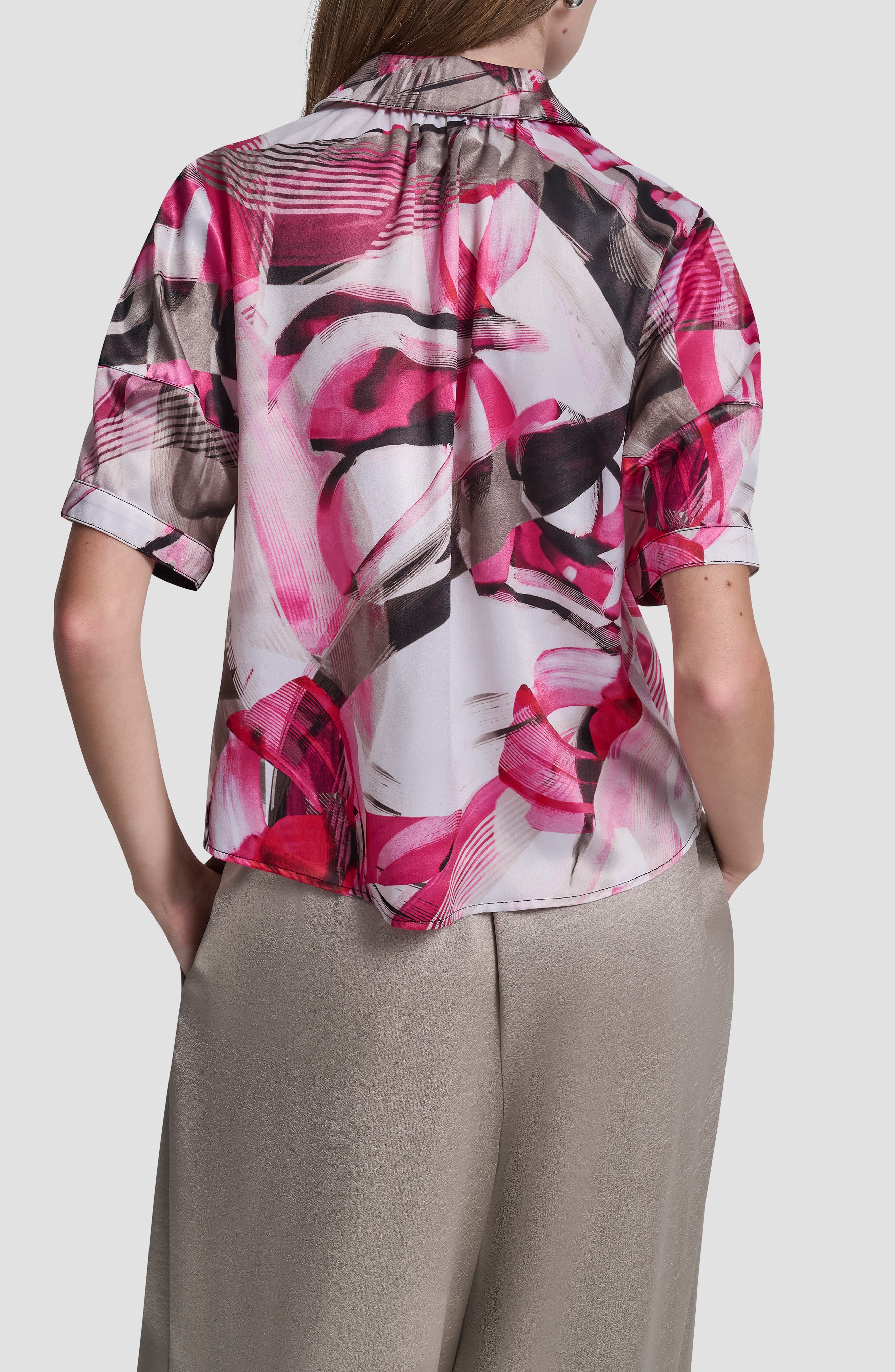 Lantern Sleeve Satin Button-Up Shirt - image 2