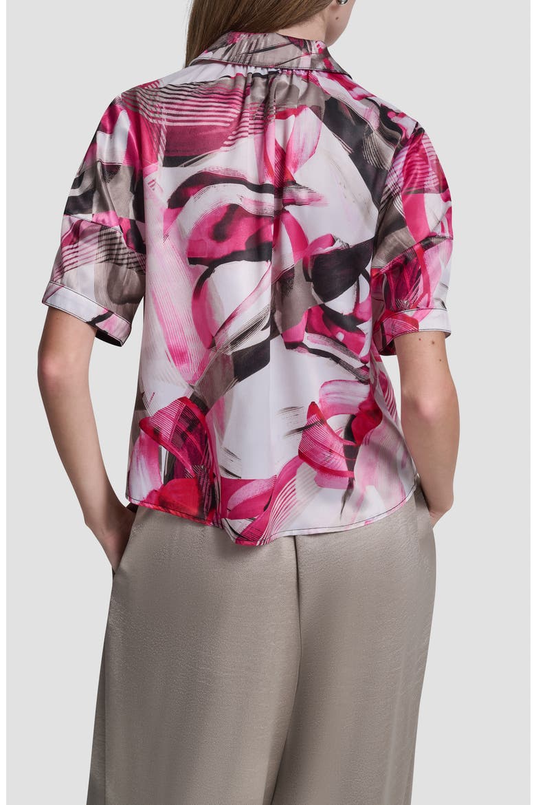 Lantern Sleeve Satin Button-Up Shirt, Alternate, color, SPRING WISPS