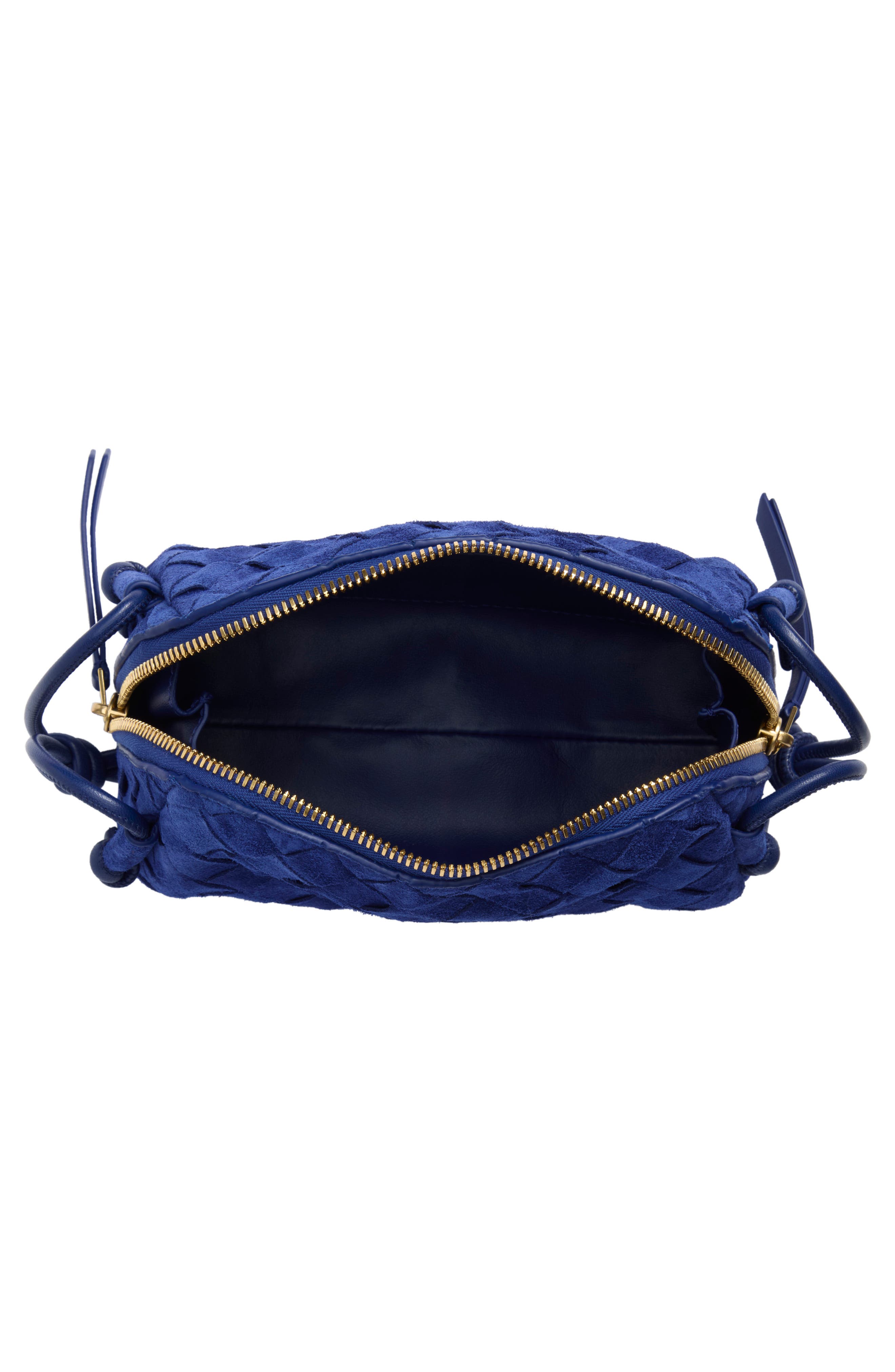 Concert Intrecciato Suede Crossbody Pouch, Alternate, color, 4297 BLUE ROYAL/ GOLD