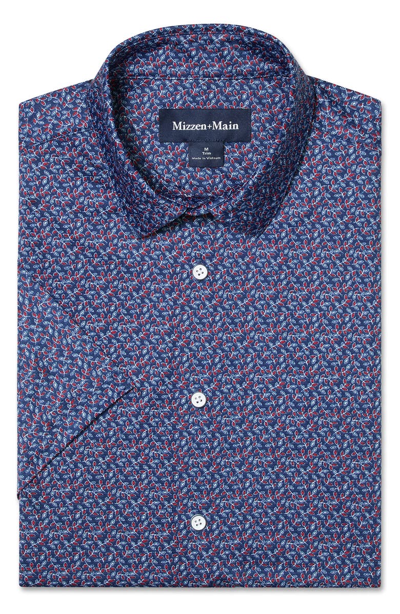 Mizzen+Main Haylard Trim Fit Navy Variegated Leaf Short Sleeve Button-Up Shirt, Alternate, color, Midnight Navy Variegated Leaf