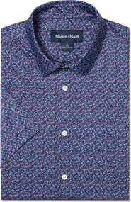Mizzen+Main Haylard Trim Fit Navy Variegated Leaf Short Sleeve Button-Up Shirt