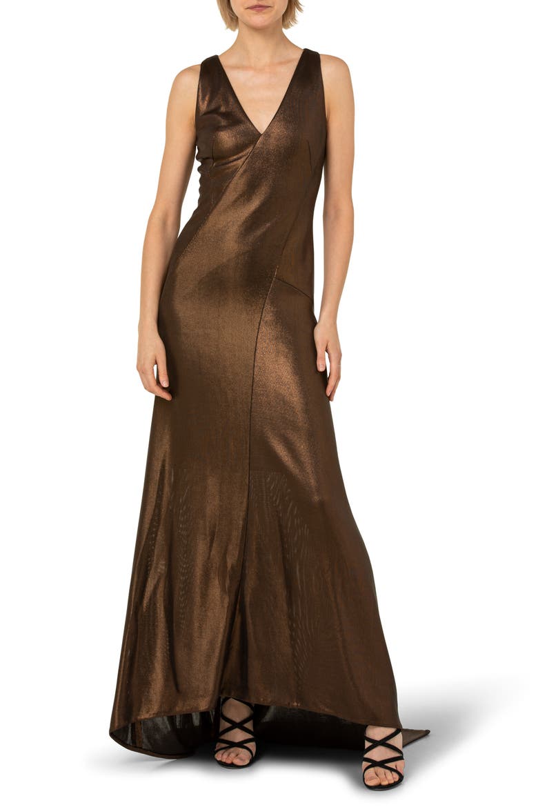 Liquid Jersey Gown with Train, Main, color, COPPER