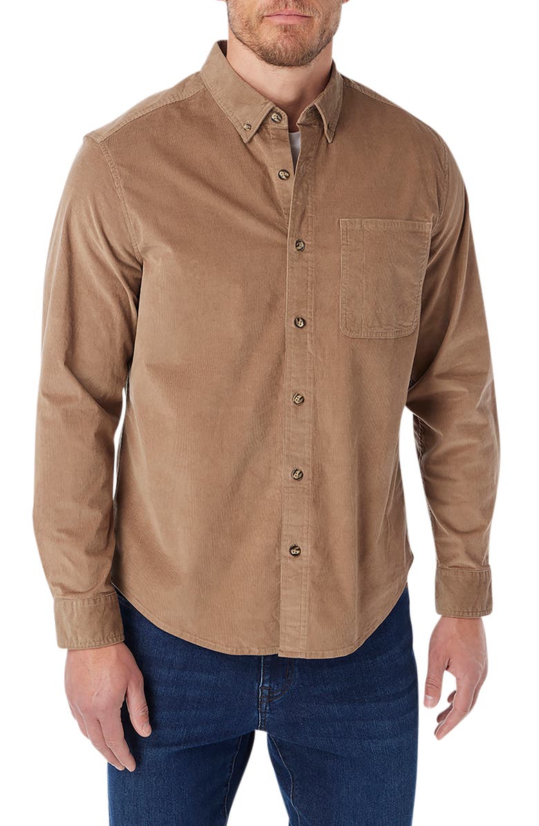 Fair Harbor Wilder Stretch Corduroy Button-Down Shirt, Main, color, Oak