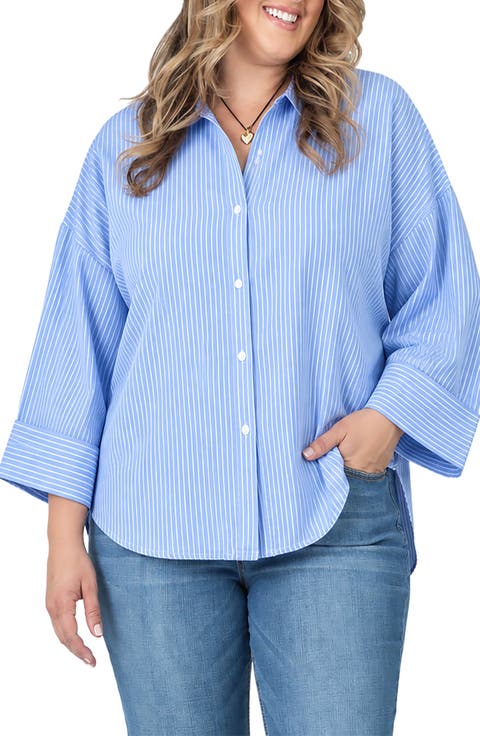 Striped Drop Shoulder Button Down Shirt