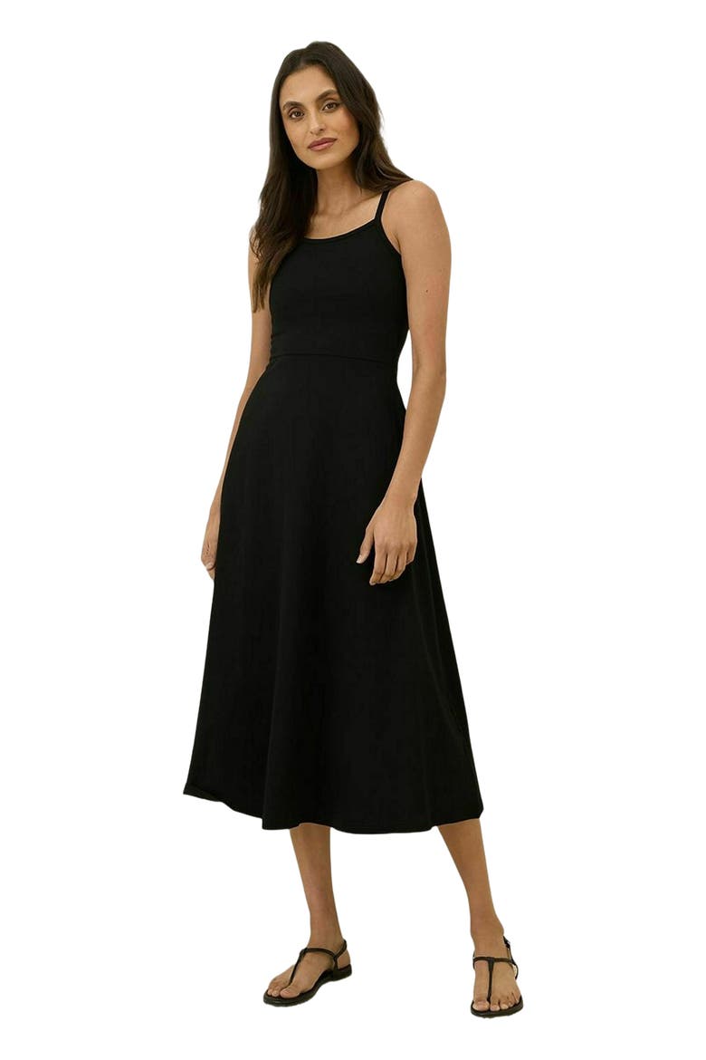 Organic Cotton Fit & Flare Midi Dress, Main, color, Black