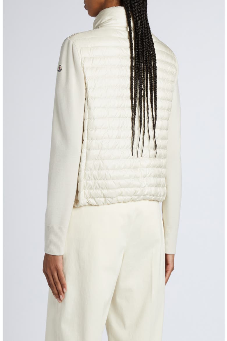 Quilted Down & Virgin Wool Knit Cardigan, Alternate, color, PEARL WHITE