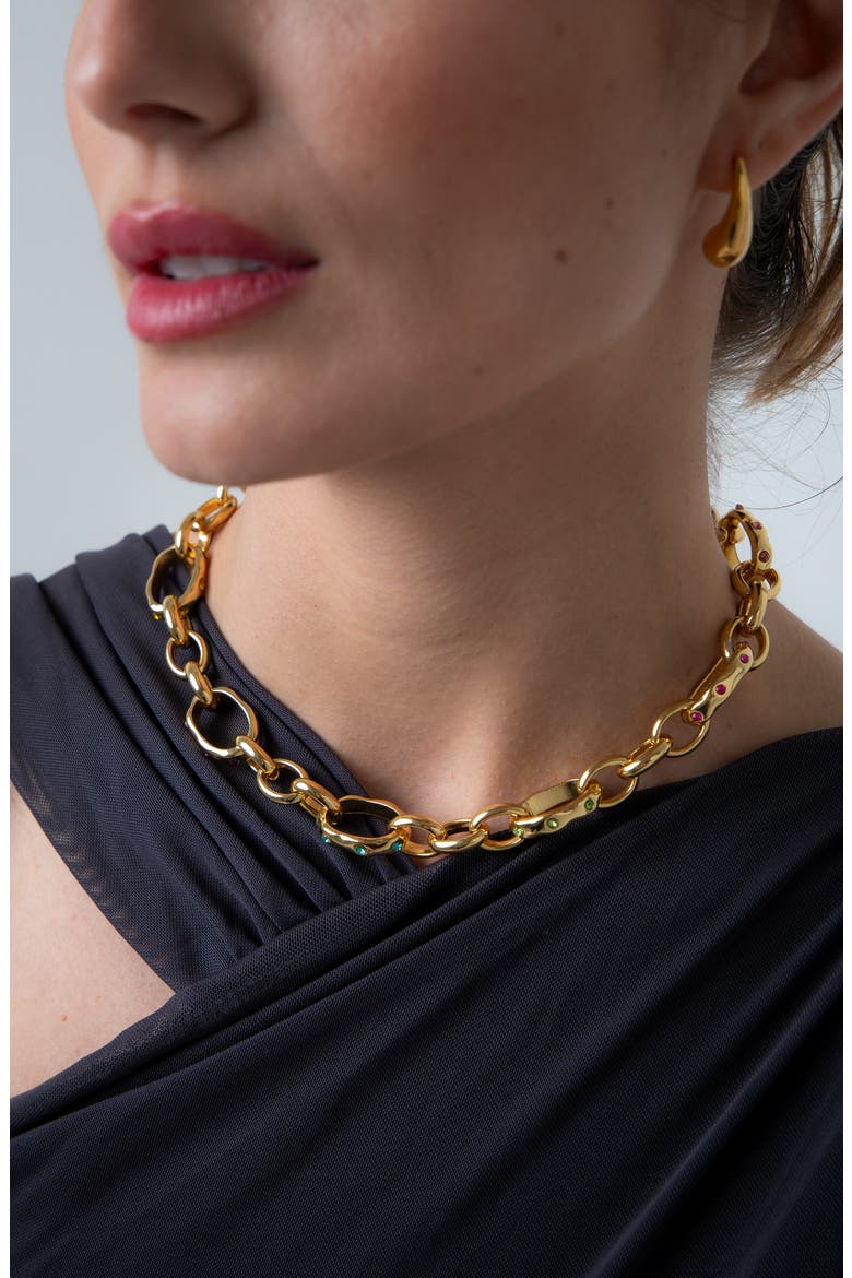 Multicolor Cubic Zirconia Chain Necklace, Alternate, color, GOLD