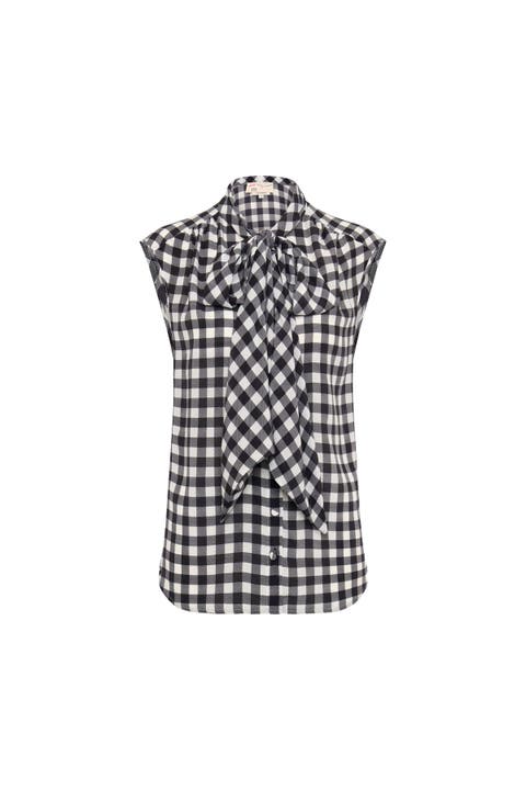 Printed Silk Tie Neck Top