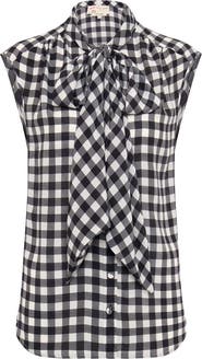 Maison Common Printed Silk Tie Neck Top