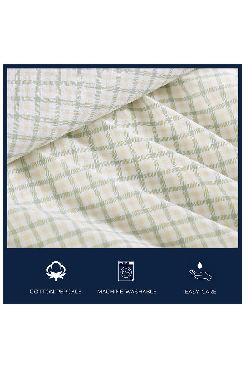 Calms Seas Gingham 200 Thread Count Cotton Percale Sheet Set, Alternate, color, BEIGE/ GREEN CHECK