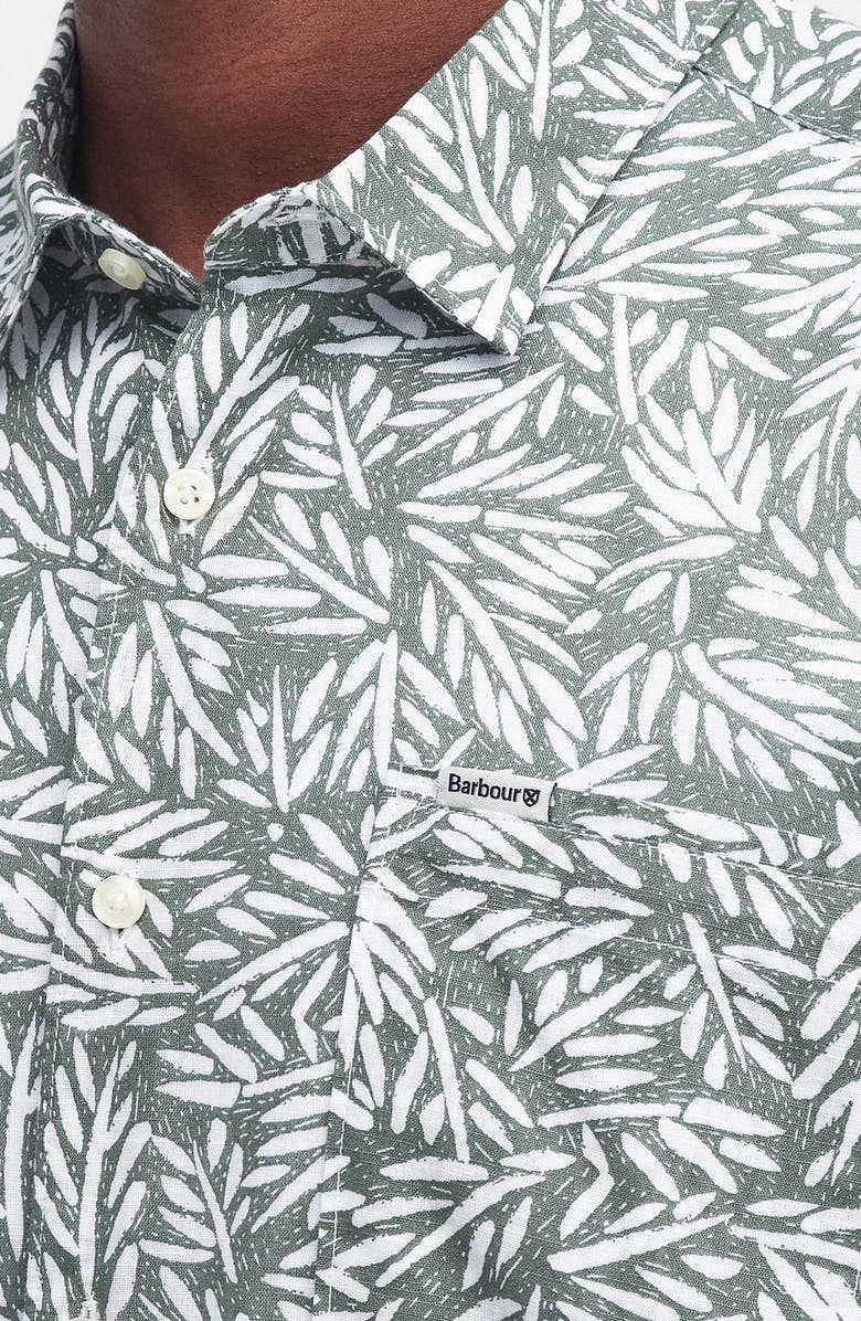 Barbour Jackstone Regular Fit Leaf Print Short Sleeve Button-Up Shirt, Alternate, color, Pea Green