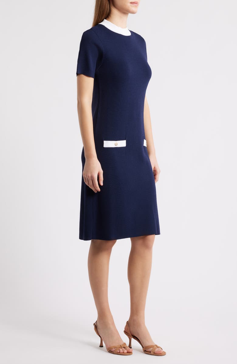 Eliza J Mock Neck Short Sleeve Sweater Dress, Alternate, color, Navy