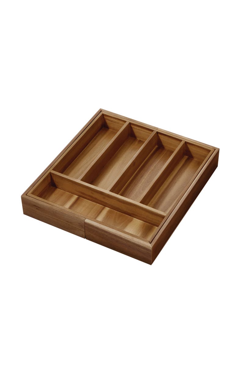 iDesign Expandable Acacia Wood Cutlery Drawer Organizer -Natural, Alternate, color, Natural