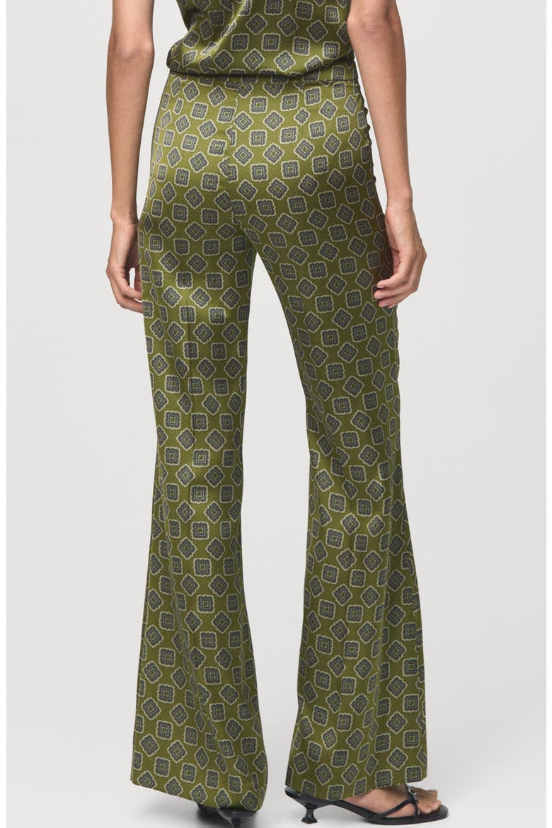 Geo Print Flare Satin Pants, Alternate, color, GREEN