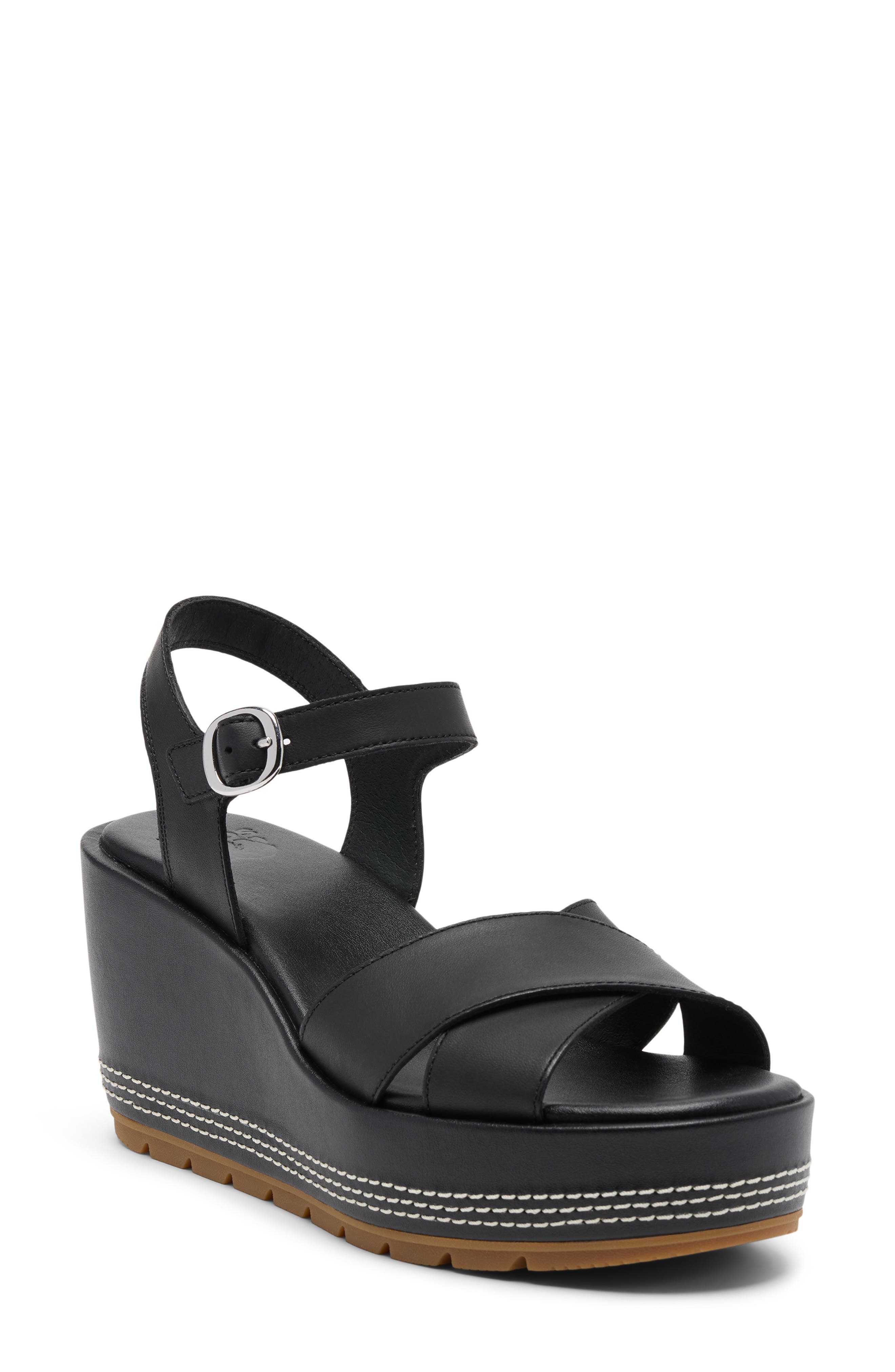 SOREL Sunpeak Ankle Strap Platform Wedge Sandal, Main, color, Black Gum 2
