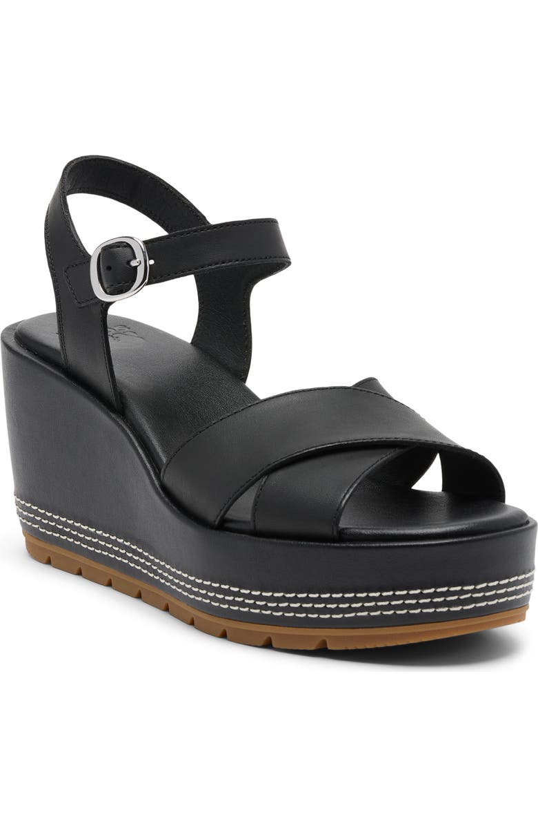 SOREL Sunpeak Ankle Strap Platform Wedge Sandal, Main, color, Black Gum 2