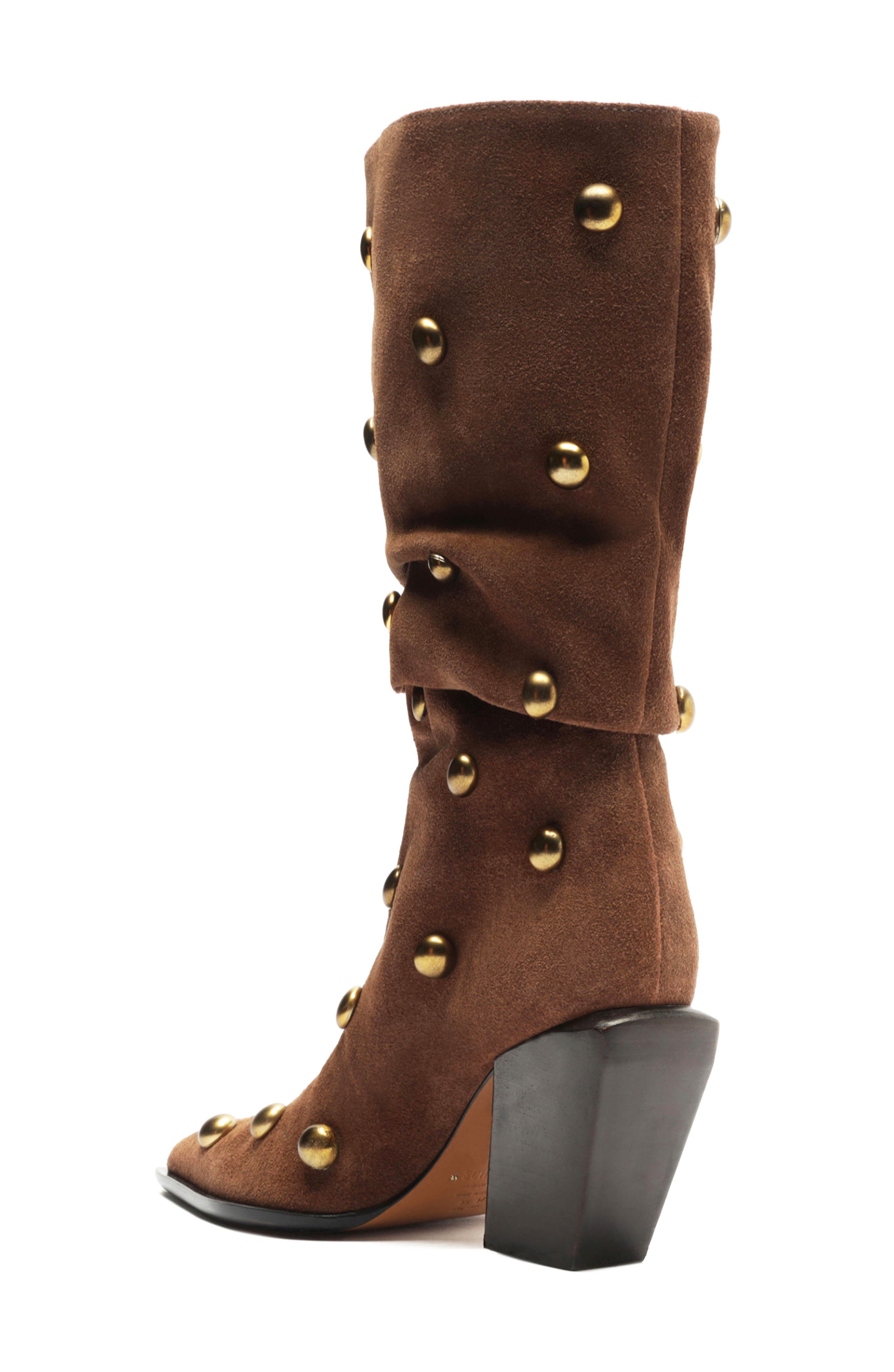 Schutz Tulsa Stud Pointed Toe Boot, Alternate, color, Pecan Brown