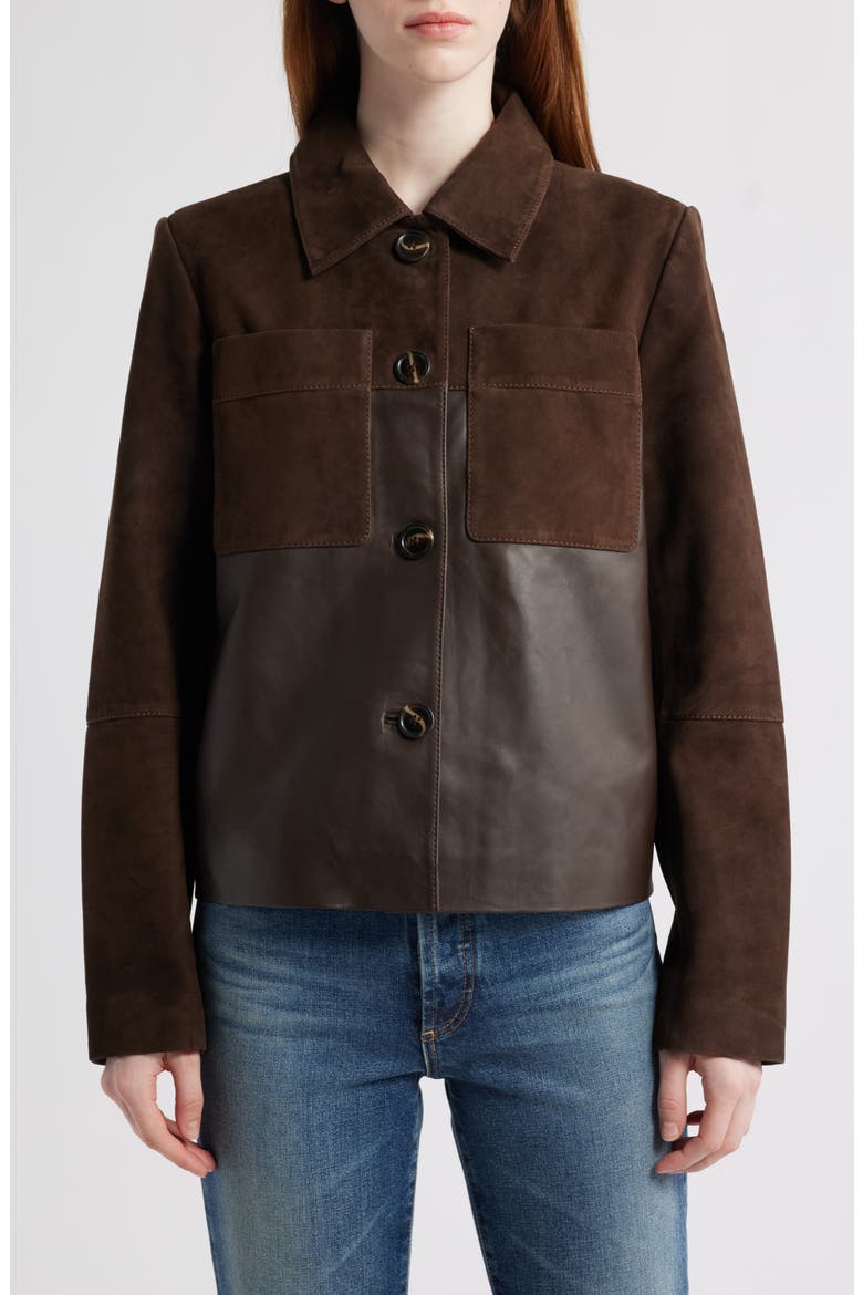 Short Suede & Leather Jacket, Main, color, CHOCOLATE
