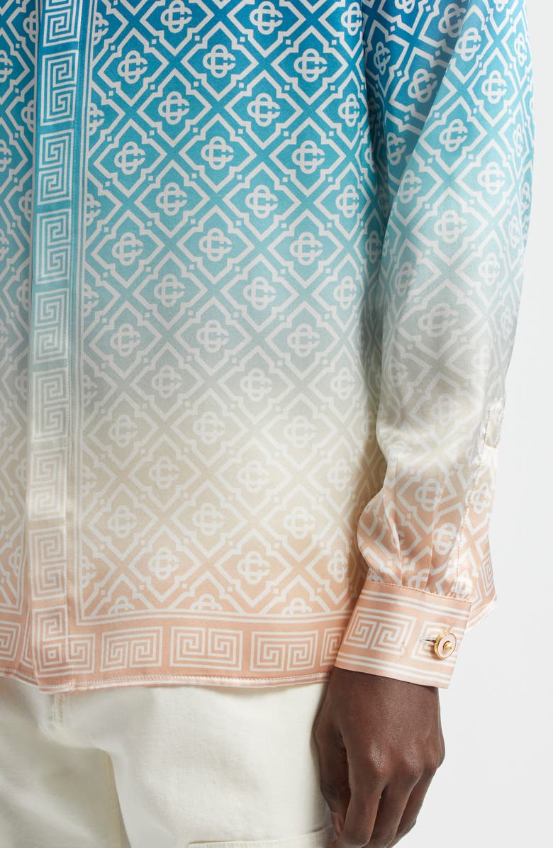 Casablanca Gradient Monogram Silk Button-Up Shirt, Alternate, color, Blue Gradient