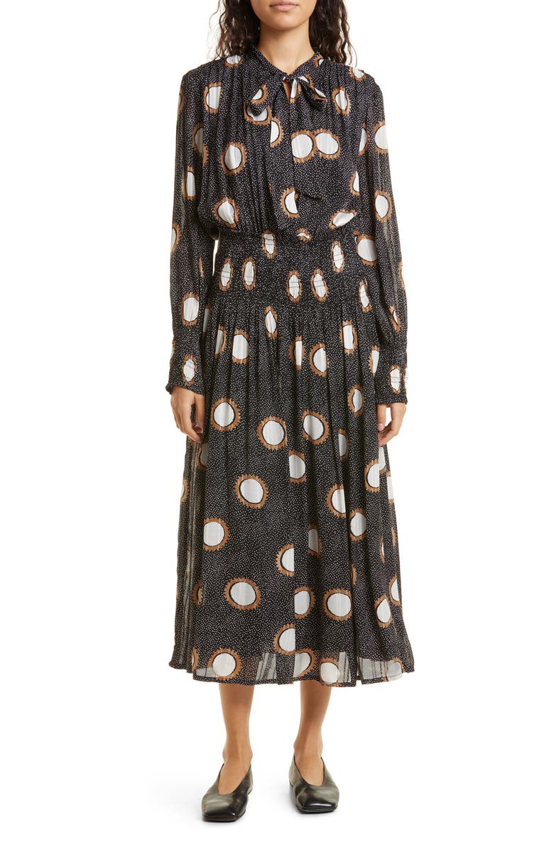 Masai Copenhagen Nomina Smocked Waist Long Sleeve Midi Dress, Main, color, 