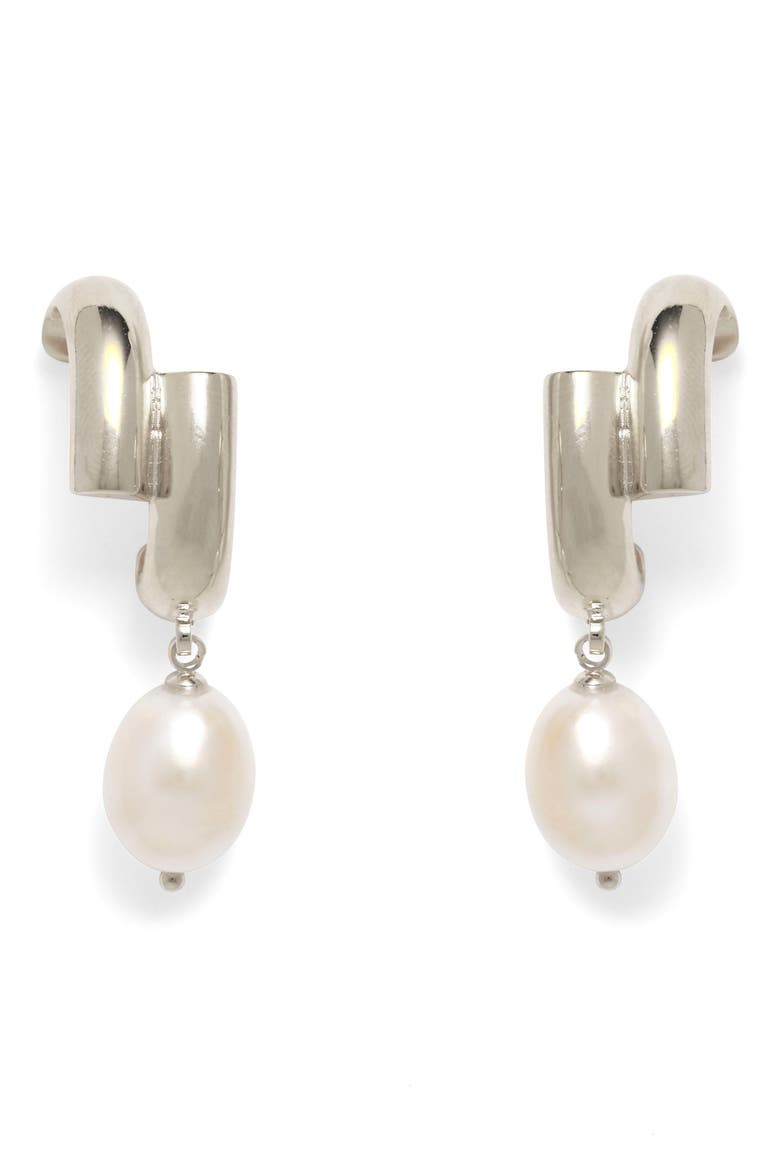 Cultured Pearl Shift Earrings, Main, color, SILVER