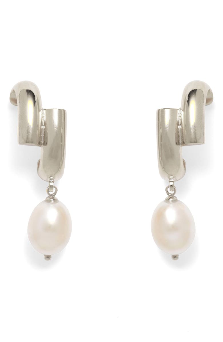 Lady Grey Cultured Pearl Shift Earrings, Main, color, Silver